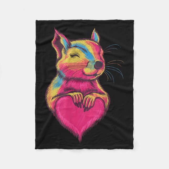 Rainbow Cute Squirrel Hugging Valentine Heart Love Fleecefilt (Framsidan)