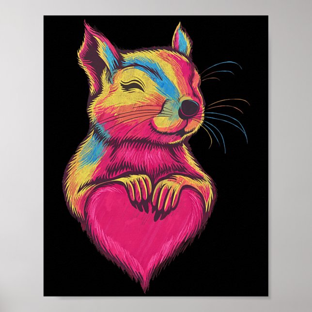 Rainbow Cute Squirrel Hugging Valentine Heart Love Poster (Framsidan)