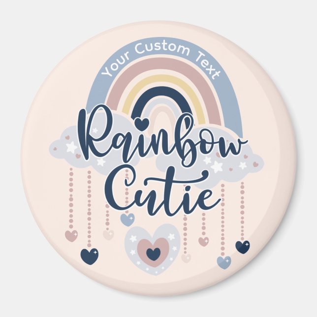 Rainbow Cutie och Hearts Girl eller Boy Anpassning Magnet (Framsidan)