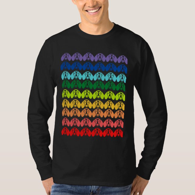 Rainbow Dachshund Mönster T Shirt (Framsida)