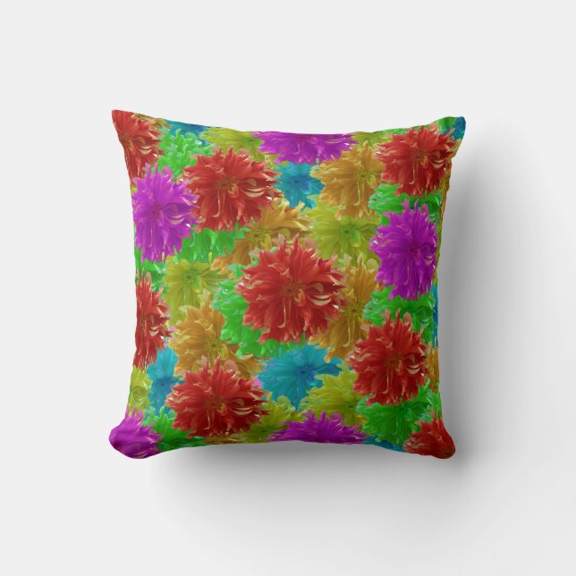 Rainbow Dahlia Flower Explosion Kudde (Framsida)