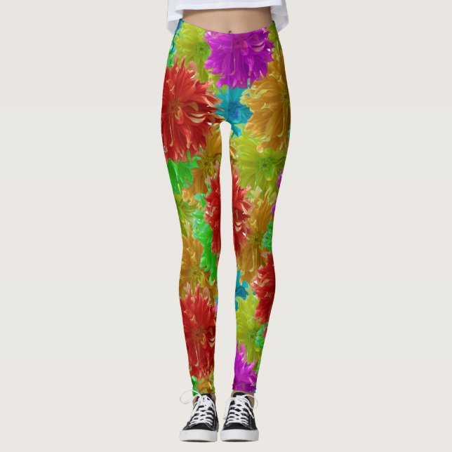 Rainbow Dahlia Flower Explosion Leggings (Framsida)