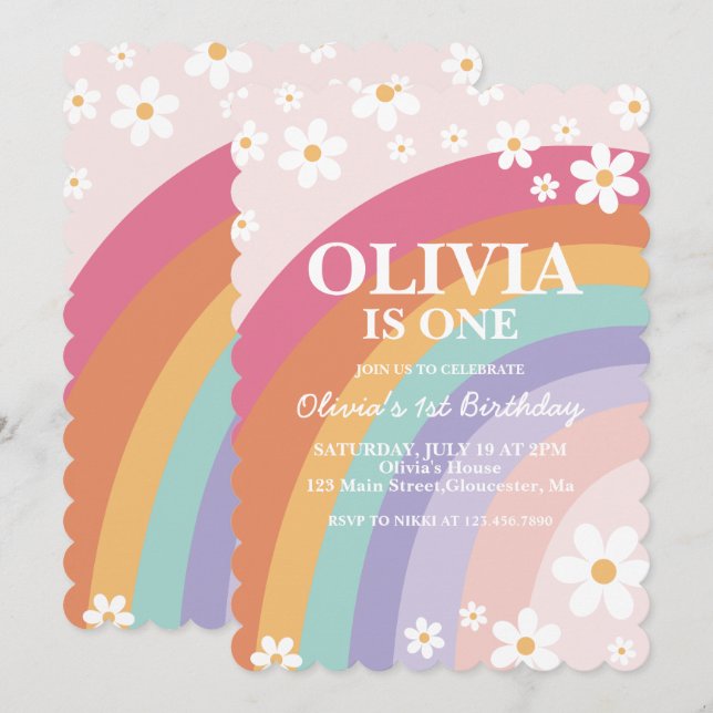 Rainbow Daisy Birthday-inbjudan Inbjudningar (Fram/baksida)