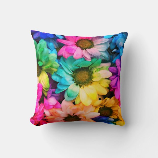Rainbow Daisy Print Dekorativ kudde (Framsida)