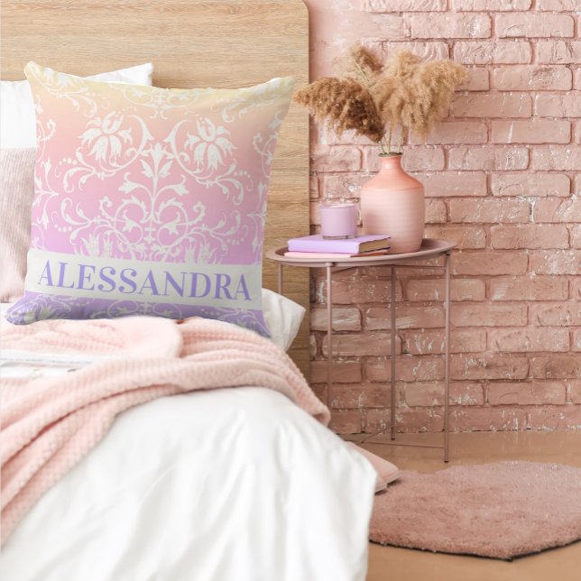 Rainbow Damask Girls Decor Kudde (Skapare uppladdad)