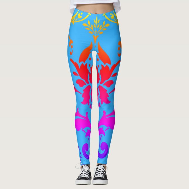 Rainbow Damask Pattern Leggings (Framsida)