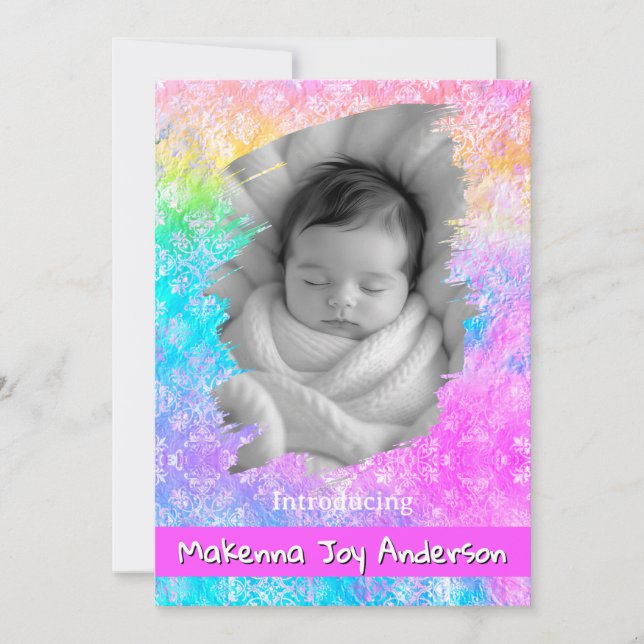 [Rainbow Damask] Soft Pastels Baby Girl Birth Meddelande (Framsida)