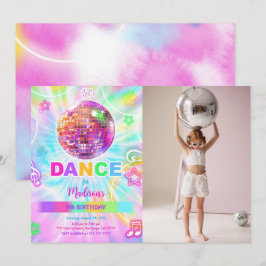 Rainbow Dance Disco Party Neon Glow Photo Inbjudningar