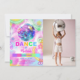 Rainbow Dance Disco Party Neon Glow Photo Inbjudningar