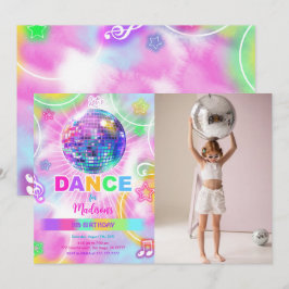 Rainbow Dance Disco Party Neon Glow Photo Inbjudningar