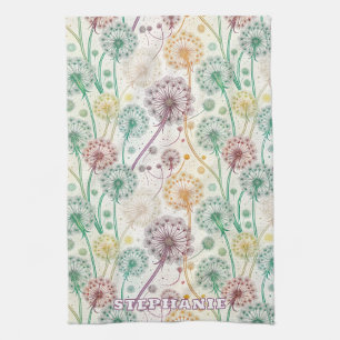 Rainbow Dandelion Breeze - Whimsical Blommigt Kökshandduk