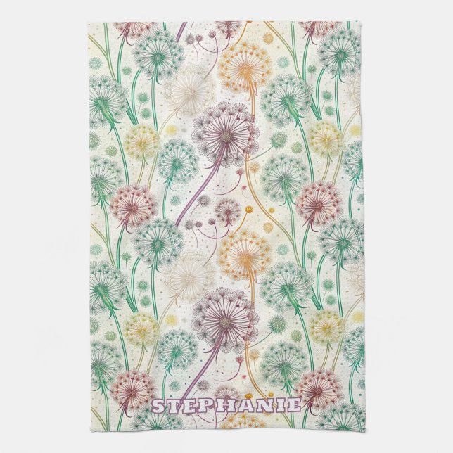 Rainbow Dandelion Breeze - Whimsical Blommigt Kökshandduk (Vertikal)