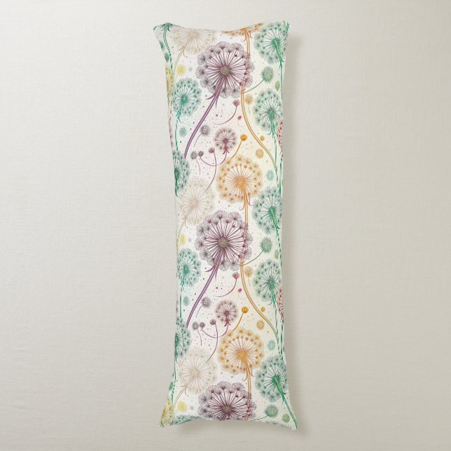 Rainbow Dandelion Breeze - Whimsical Blommigt Kroppskudde (Framsidan Vertikal)