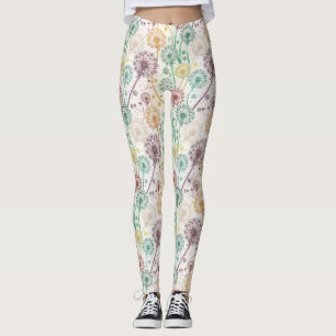 Rainbow Dandelion Breeze - Whimsical Blommigt Leggings