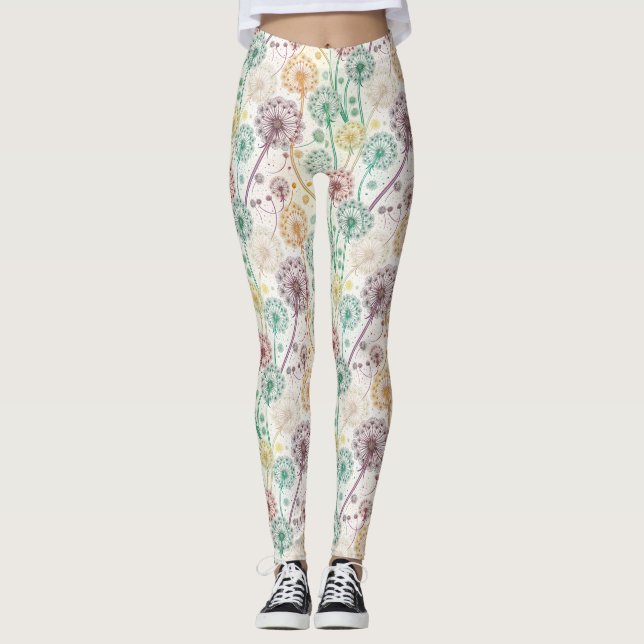 Rainbow Dandelion Breeze - Whimsical Blommigt Leggings (Framsida)