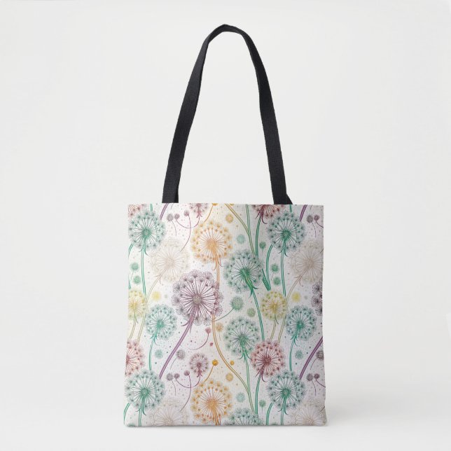 Rainbow Dandelion Breeze - Whimsical Blommigt Tygkasse (Framsida)
