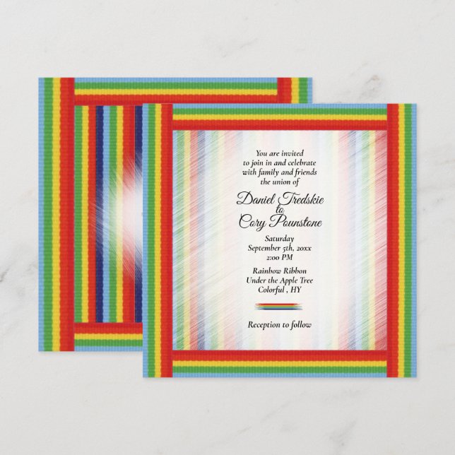 Rainbow Denim Ribbon bröllopsinbjudan Inbjudningar (Fram/baksida)