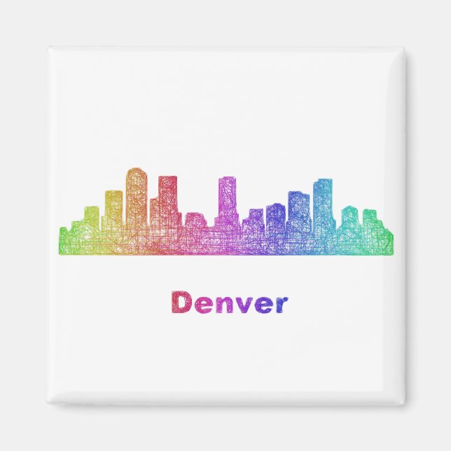 Rainbow Denver Skyline Magnet (Framsidan)