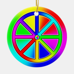 Rainbow Dharma Wheel Buddhist Julgransprydnad Keramik
