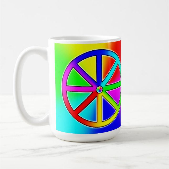 Rainbow Dharma Wheel - Buddhist Kaffemugg (Vänster)