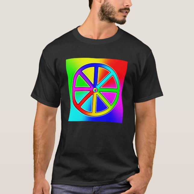 Rainbow Dharma Wheel - Buddhist T Shirt (Framsida)
