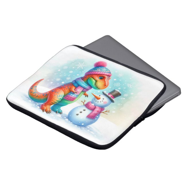 Rainbow Dino Winter Wonderland Laptop Fodral (Framsida topp)