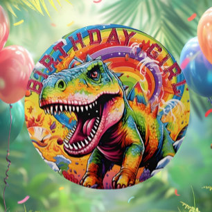 Rainbow dinosaur grattis på födelsedagen Girl Knapp