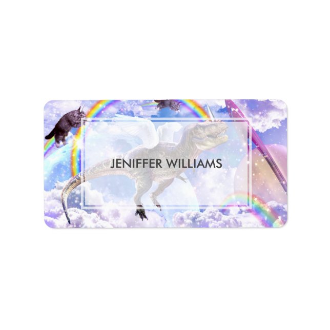 Rainbow dinosaur unicorn dinocorn adressetikett (Framsidan)