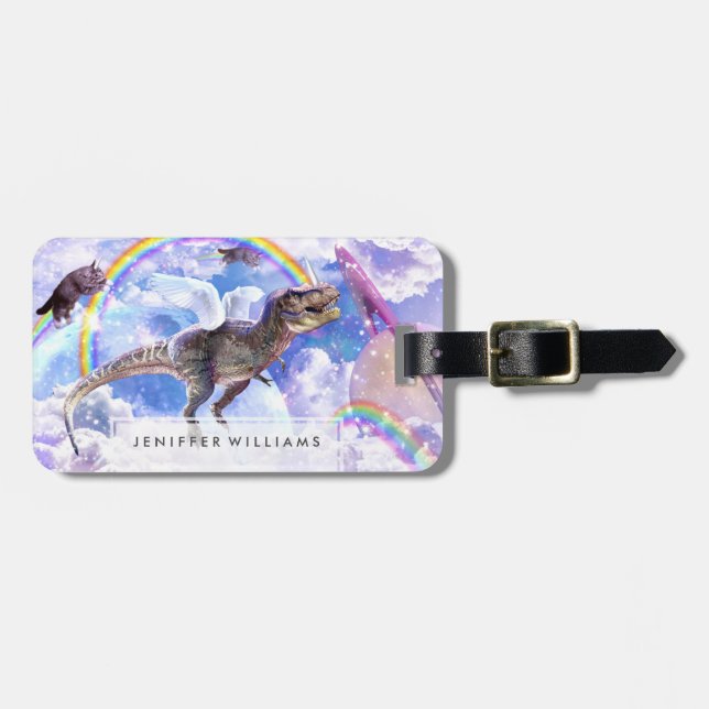 Rainbow dinosaur unicorn dinocorn bagagebricka (Horisontell Framsida)