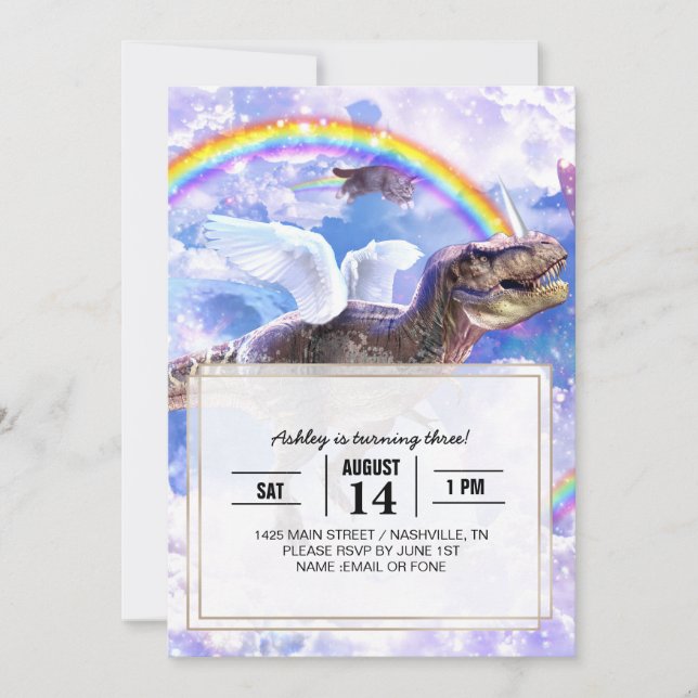 Rainbow dinosaur unicorn dinocorn inbjudningar (Framsida)