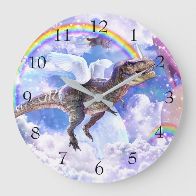 Rainbow dinosaur unicorn dinocorn stor klocka (Framsida)