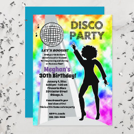 Rainbow Disco Tie Dye Birthday Girl Retro Inbjudningar