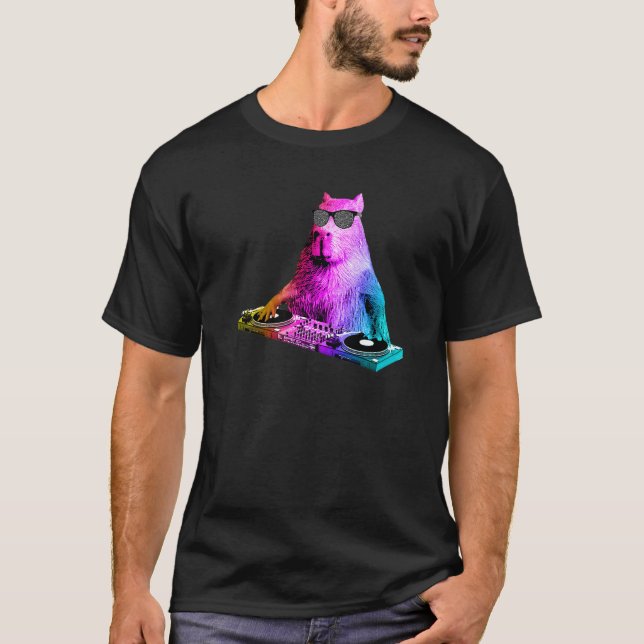 Rainbow Dj Capybara House Music T Shirt (Framsida)