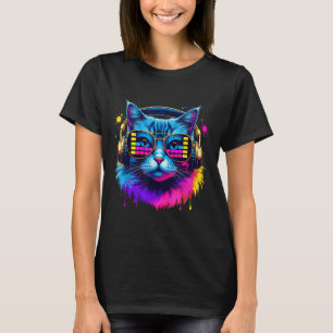 Rainbow Dj Cat Music Älskare för Cat Lover Cat Mam T Shirt