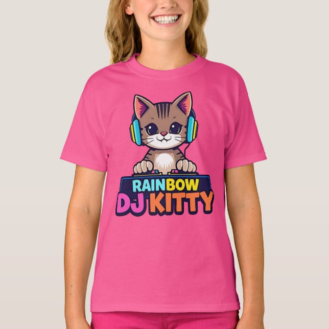 RAINBOW DJ KATTUNGE - Vibrant Cat T Shirt (Framsida)