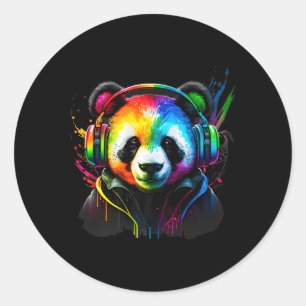 Rainbow Dj Panda-hörlurar Music Runt Klistermärke