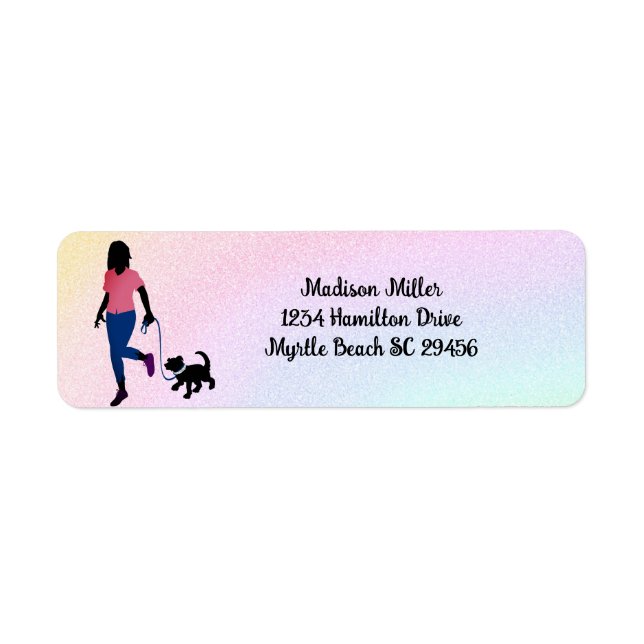 Rainbow Dog Walker/ Pet Sitter Return-etikett Returadress Etikett (Framsidan)