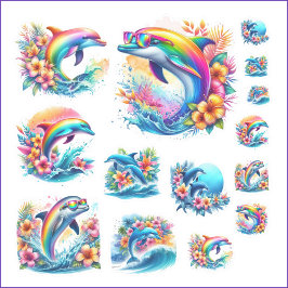 Rainbow Dolphin och Ocean Retro Sticker Lakan Klistermärken