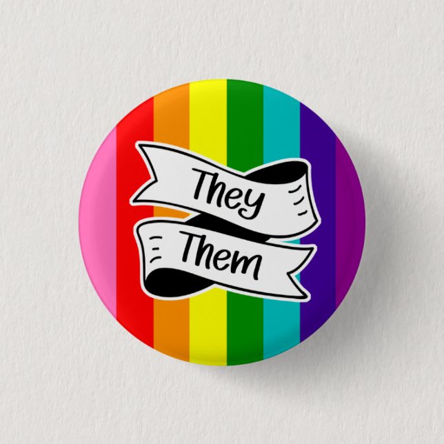 Rainbow Dom/Them Pronoun Badge Knapp (Framsida)