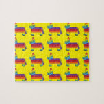 Rainbow Donkey Piñata Fiesta Födelsedagsfest Pride Pussel<br><div class="desc">Pussel har en originalmarkörillustration av ett färgstarkt regnbåge donkey pinata på gultens bakgrund. Underbar för en födelsedagsfest,  pride,  Cinco de Mayo,  eller fiestatemed event! Ser du inte vad du är tittar för? Det finns arbete i anpassad design. Klicka på knappen "Be den här designern" för att komma igång!</div>