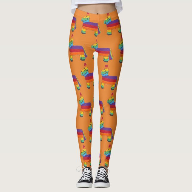 Rainbow Donkey Pinata Födelsedagsfest Fiesta Print Leggings (Framsida)