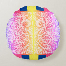 Rainbow Doodle Art Golv Pillow Rund Kudde