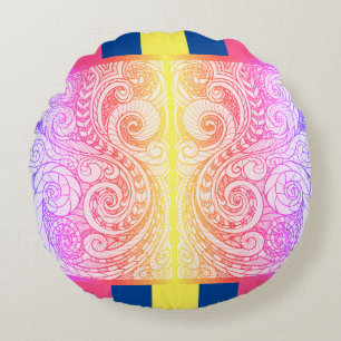 Rainbow Doodle Art Golv Pillow Rund Kudde