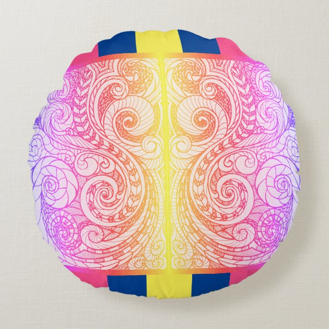 Rainbow Doodle Art Golv Pillow Rund Kudde (Framsidan)