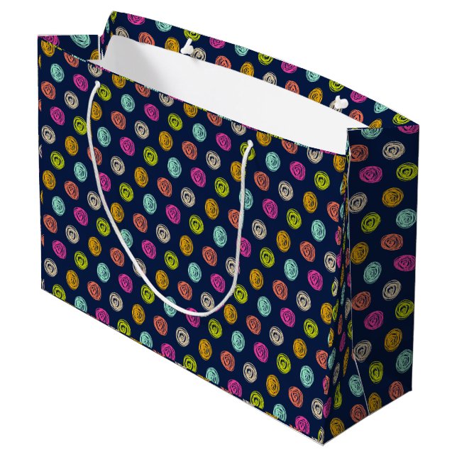 Rainbow Doodle Dot Confetti on Navy Wrapping Paper (Baksidan Vinklad)