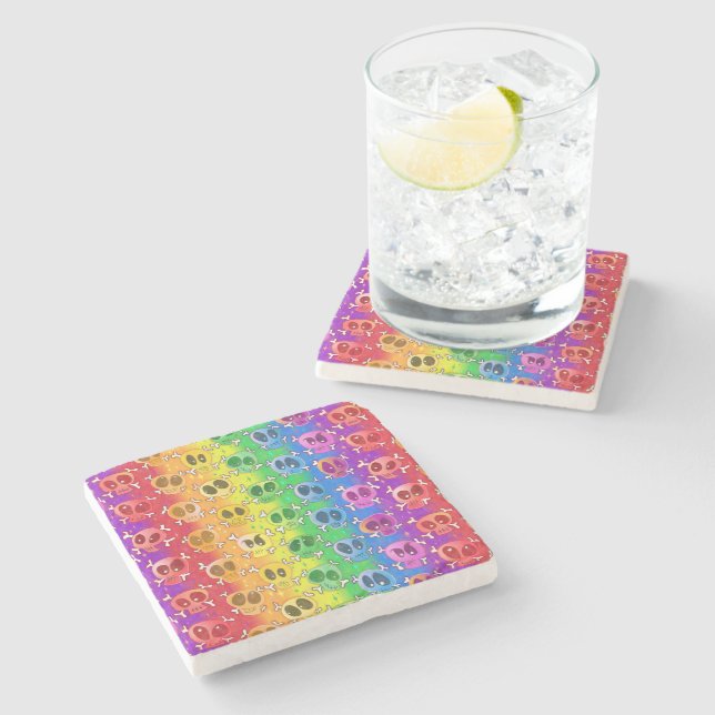 Rainbow Döskallars Gay pride Flagga Färg Stenunderlägg (Sidan)