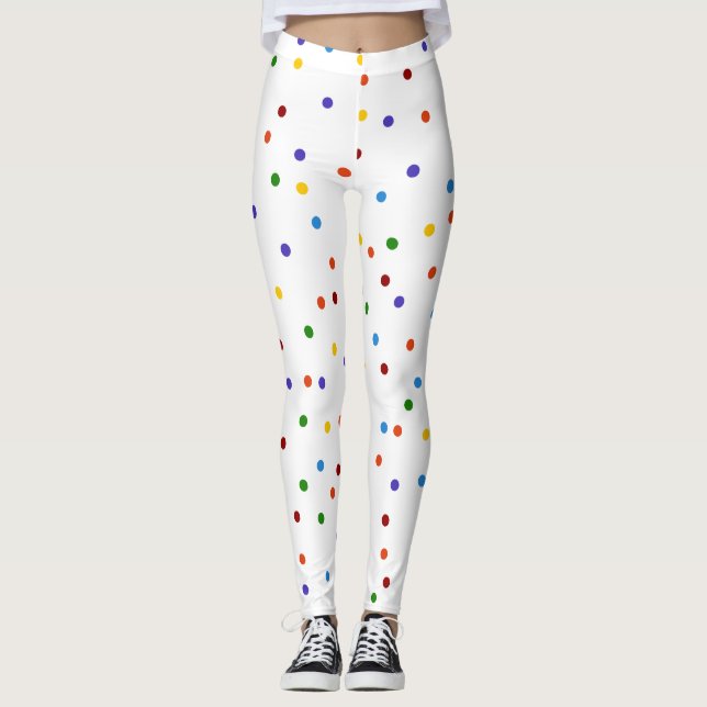 Rainbow Dots Polka Dot Confetti White Leggings (Framsida)