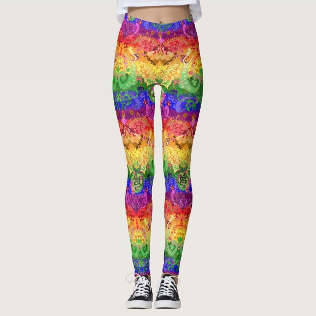 Rainbow Dragon Damask - Gay pride Flagga Färg Leggings (Framsida)