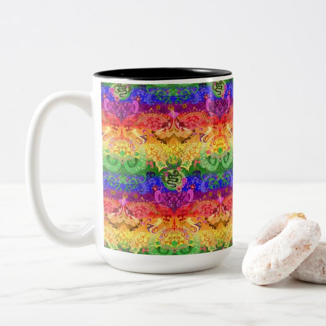 Rainbow Dragon Damask - Gay pride Flagga Färg Två-Tonad Mugg (Med munk)