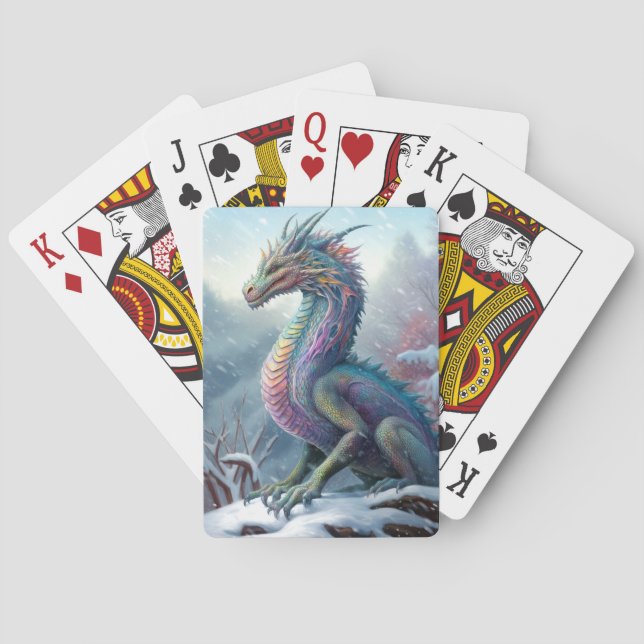Rainbow Dragon in Snö Fantasy Art Casinokort (Baksidan)